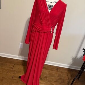 DKNY Red Knit Gown L/S NWT SZ14 Faux Wrap